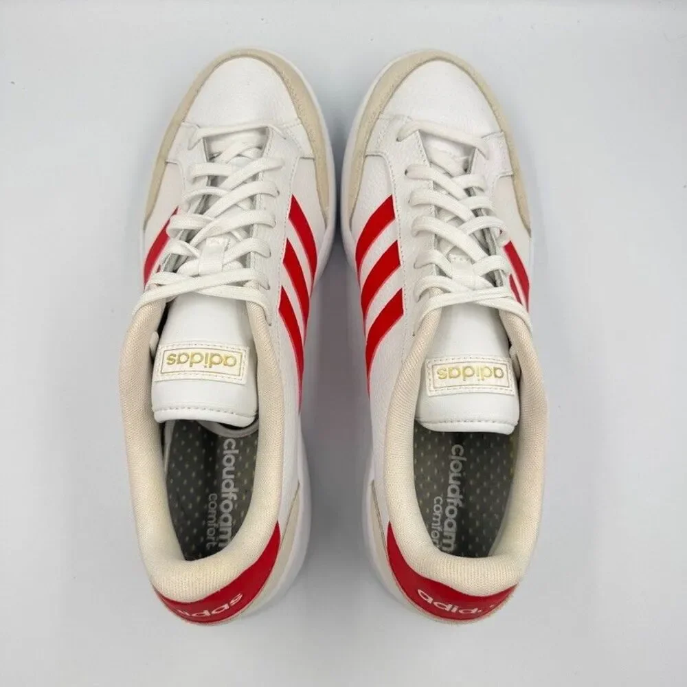 adidas Mens 12 White Red Grand Court SE Sneakers Cloudfoam Leather FY8169